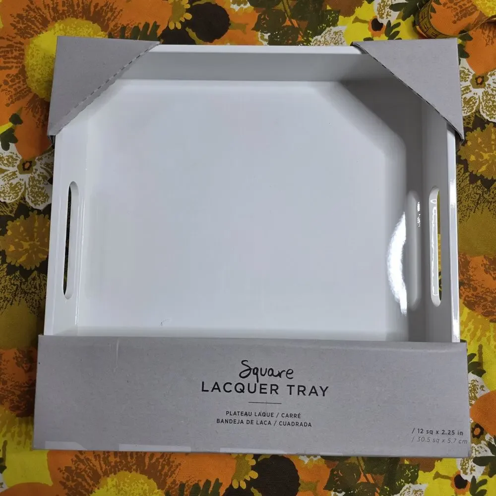 West Elm White Square Lacquer Tray 12